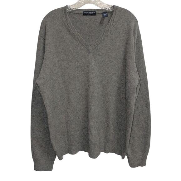 Grant Thomas 2 -Ply Cashmere Gray V-neck Sweater Men's Size Medium